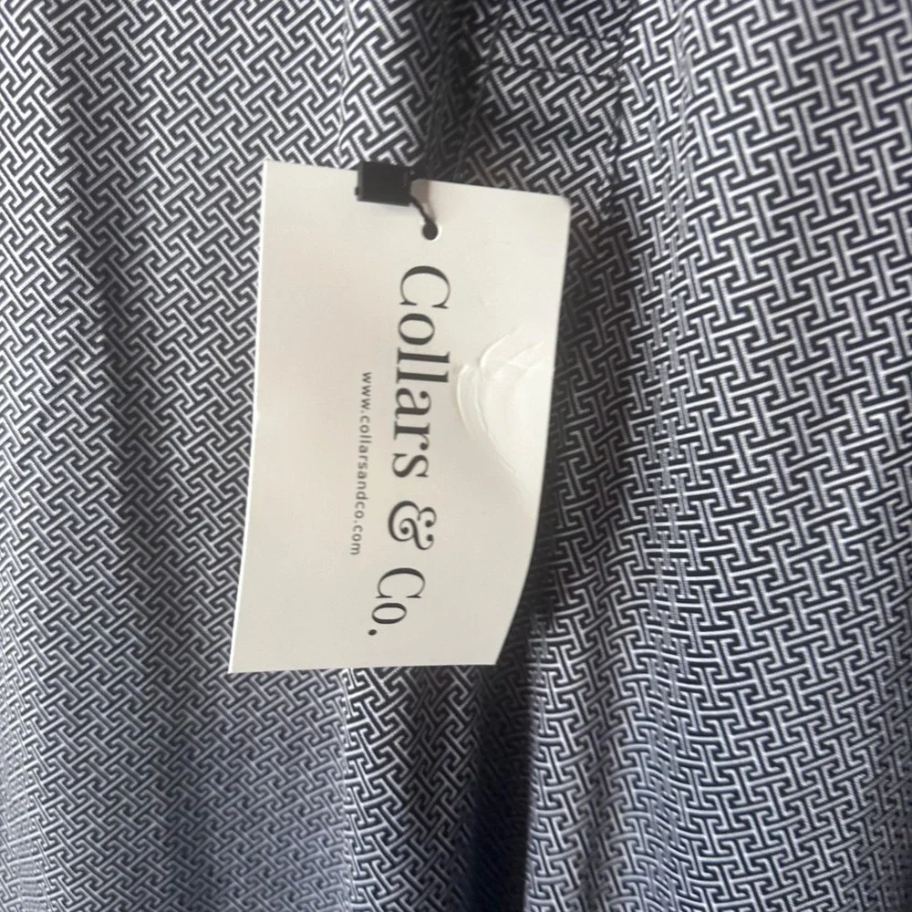 New Collars & Co Mens Polo Shirt Medium Black White Geometric Print Short Sleeve - Picture 2 of 4